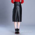 Women sexy PU Leather Long Vent Skirt